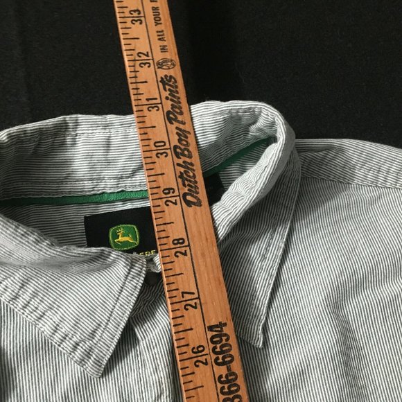 #00 John Deere Men's Long Sleeve Button Up Shirt Size Large Ivory Double Pockets - Picture 2 of 11